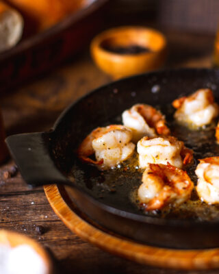 shrimp cooking in a hot pan
